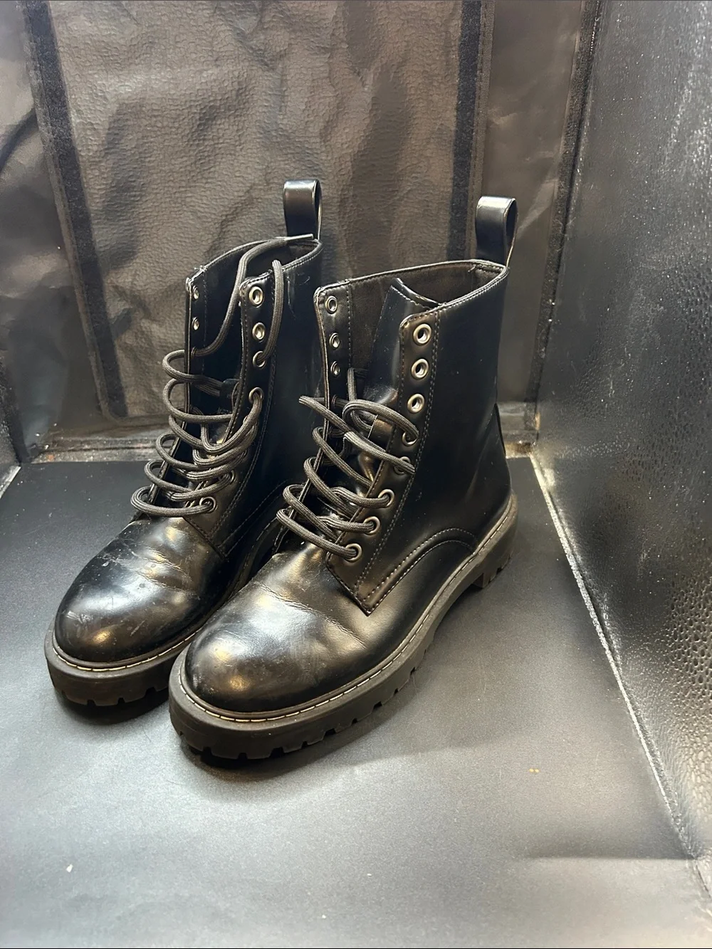 Kid’s Black Leather Lace-Up Combat Boots
